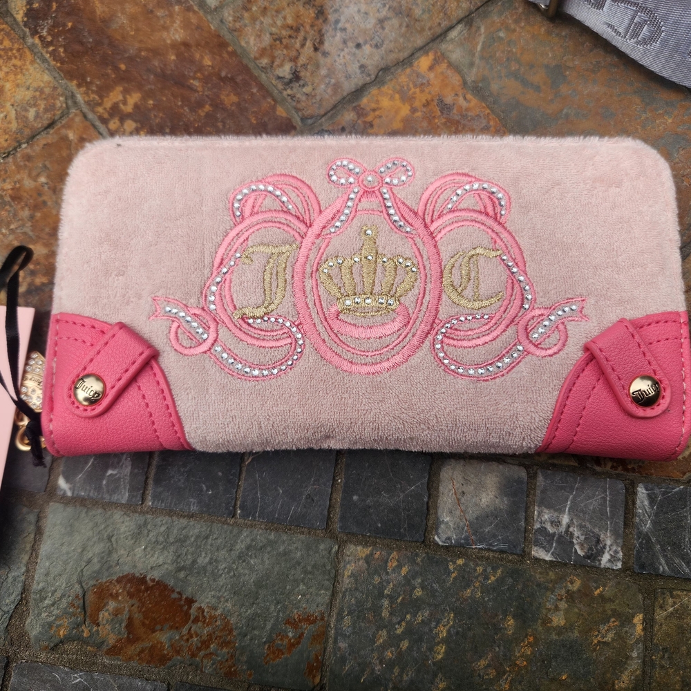 Pink Embroidered Crown Continental Wallet - Soft Plush Design